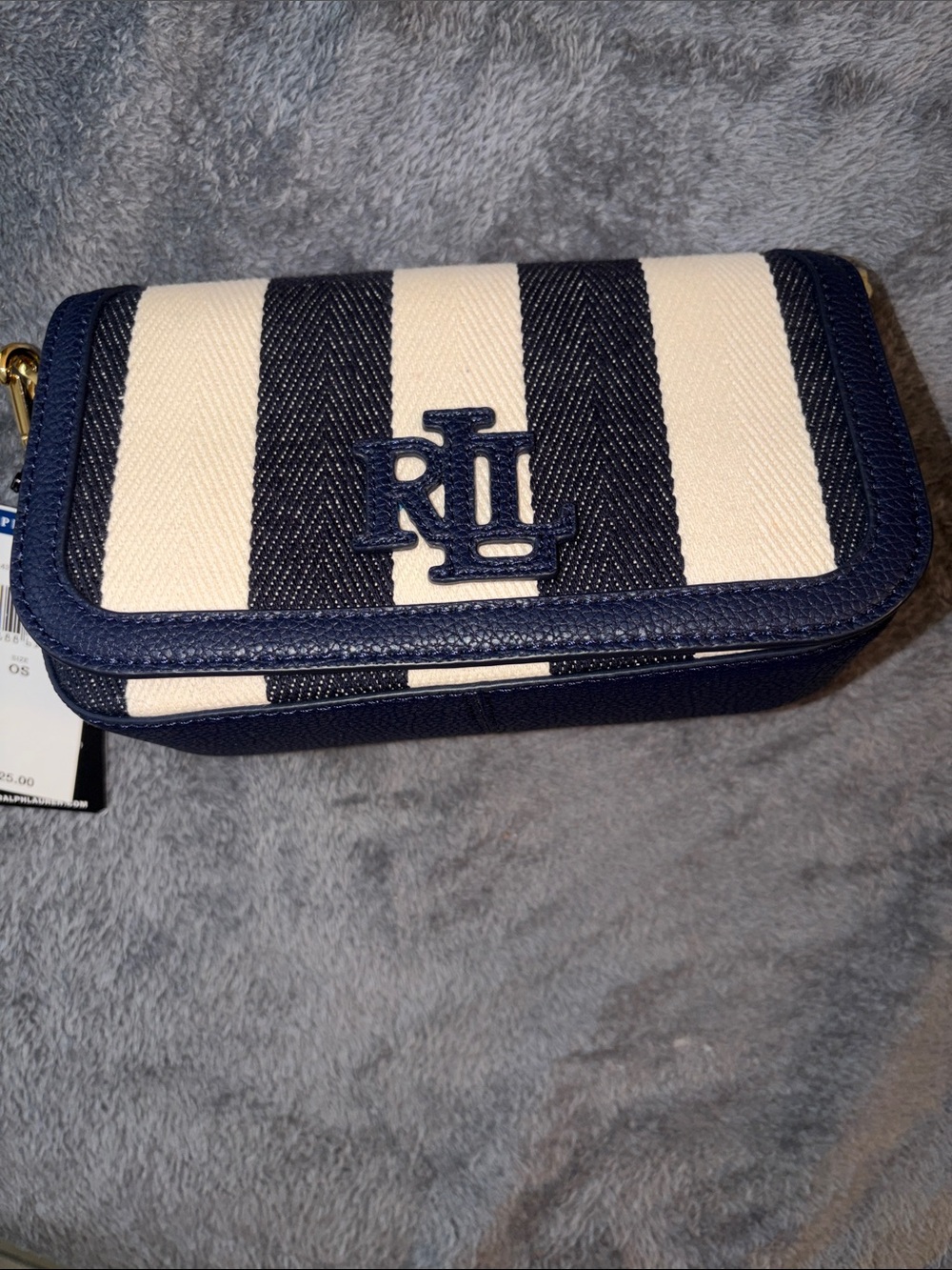 Lauren Ralph Lauren Navy & White Striped Mini Wallet Clutch with RL Monogram